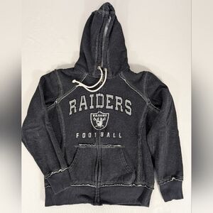 NFL Raiders Footvball Black Grey Reverse Hem Cotton Women's Zip Hoodie Size XS